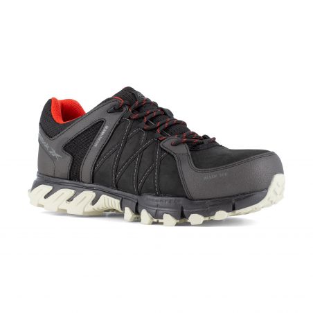 Reebok - Chaussures de sécurité basses noires rouges en cuir imperméable embout aluminium TRAIL GRIP S3 SRC