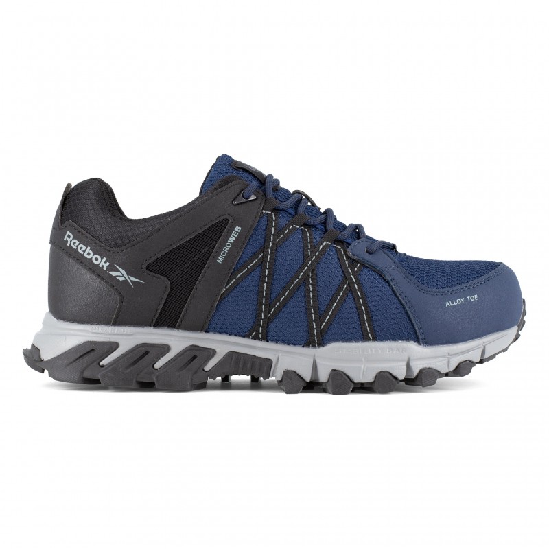 Reebok - Chaussures de sécurité basses bleues marine et noir en microfibre et cuir embout aluminium TRAIL GRIP S1P SRC