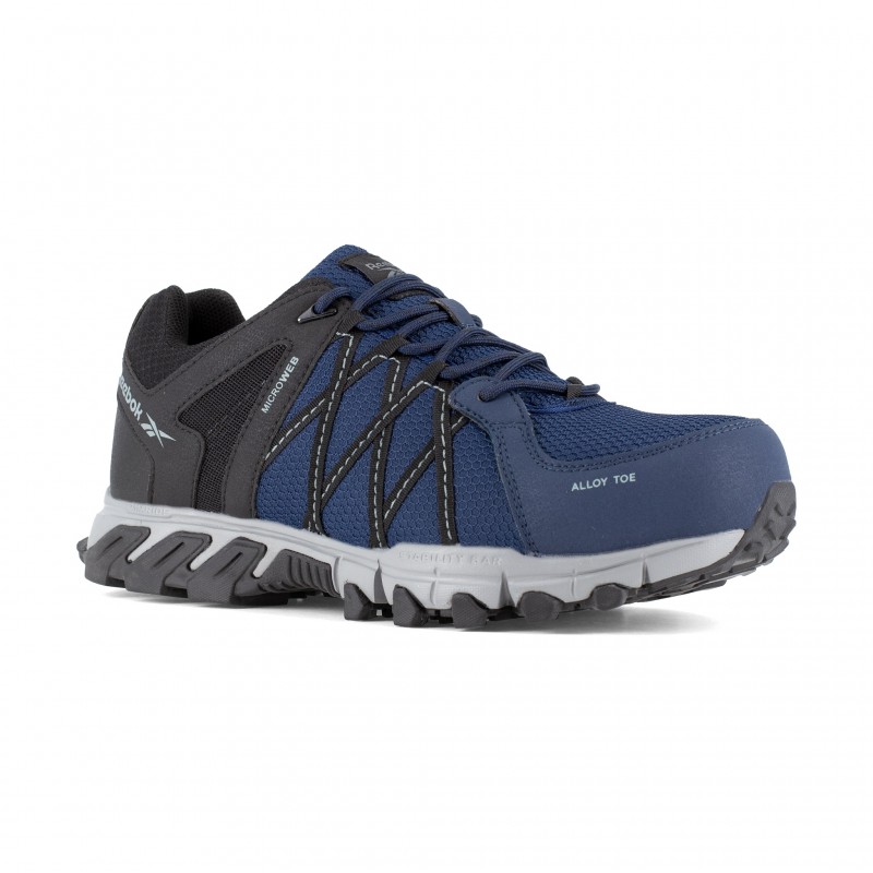 Reebok - Chaussures de sécurité basses bleues marine et noir en microfibre et cuir embout aluminium TRAIL GRIP S1P SRC