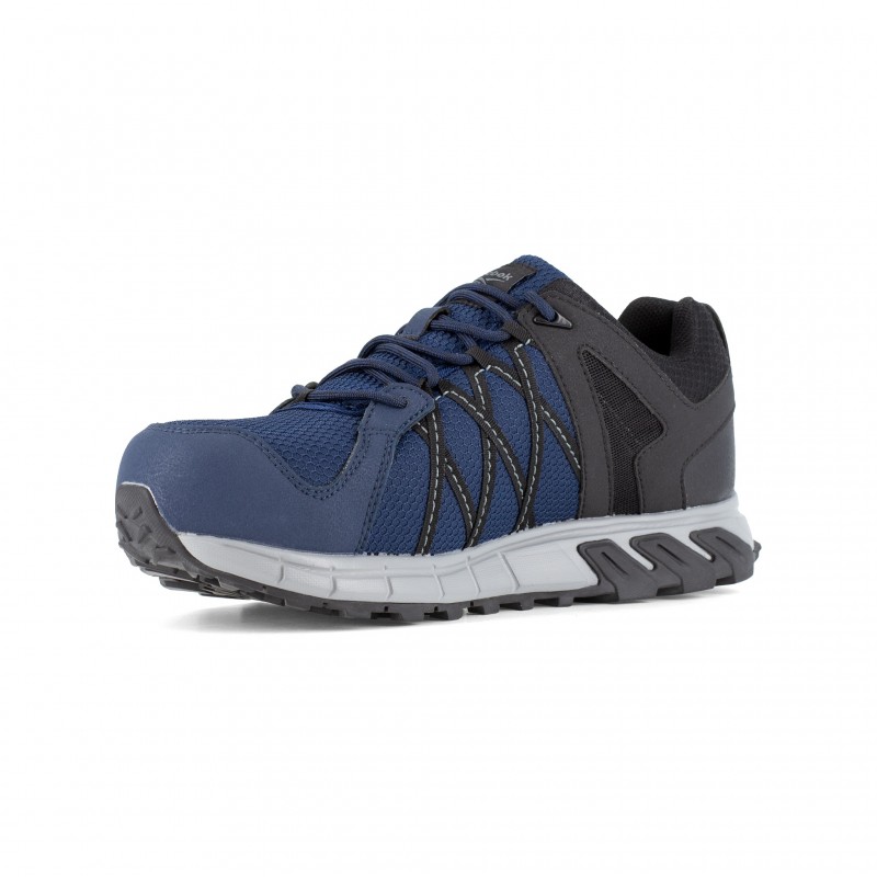 Reebok - Chaussures de sécurité basses bleues marine et noir en microfibre et cuir embout aluminium TRAIL GRIP S1P SRC