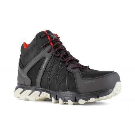 Reebok - Chaussures de sécurité montantes noires et rouges en cuir imperméable embout aluminium TRAIL GRIP S3 SRC