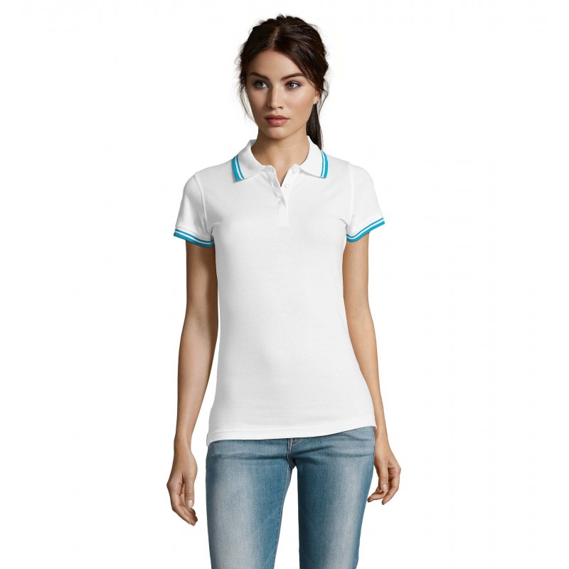 Sol's - Polo femme PASADENA WOMEN - Blanc / Aqua