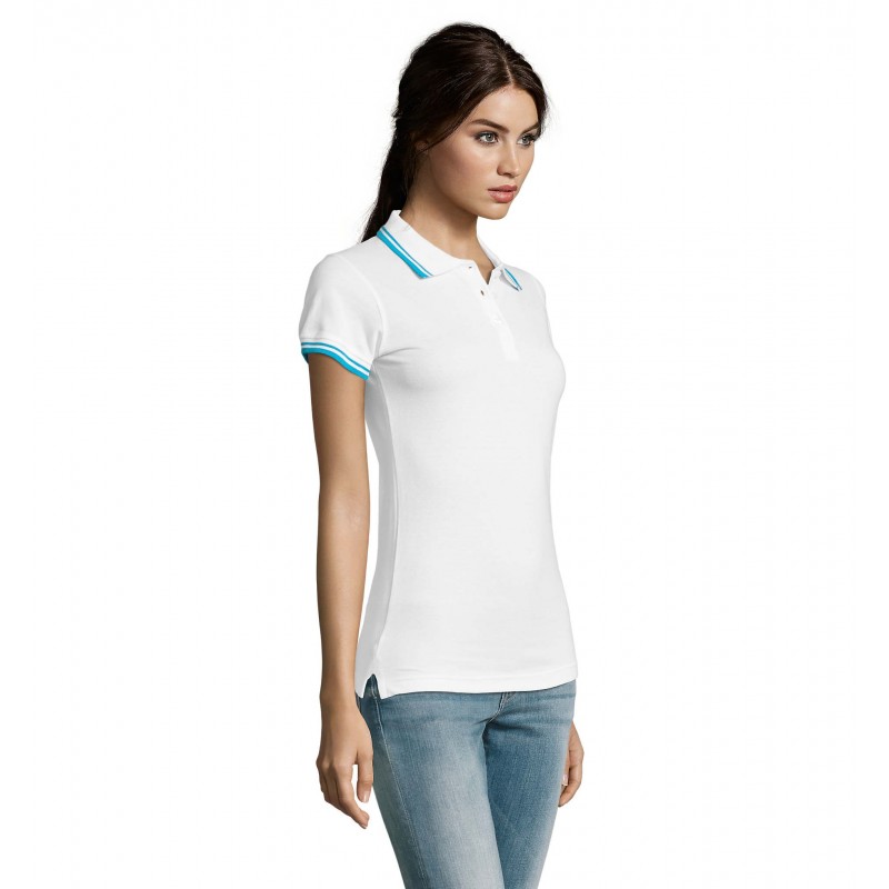 Sol's - Polo femme PASADENA WOMEN - Blanc / Aqua