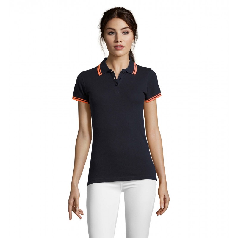 Sol's - Polo femme PASADENA WOMEN - French Marine / Orange Fluo