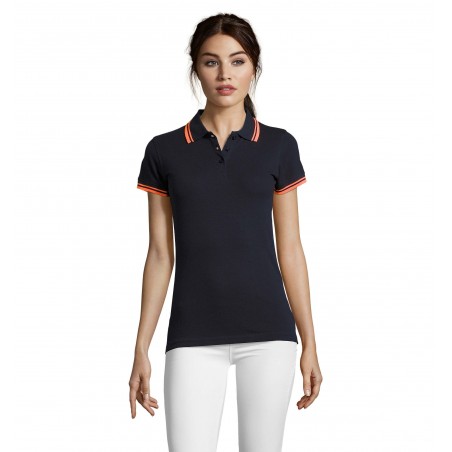 Sol's - Polo femme PASADENA WOMEN - French Marine / Orange Fluo