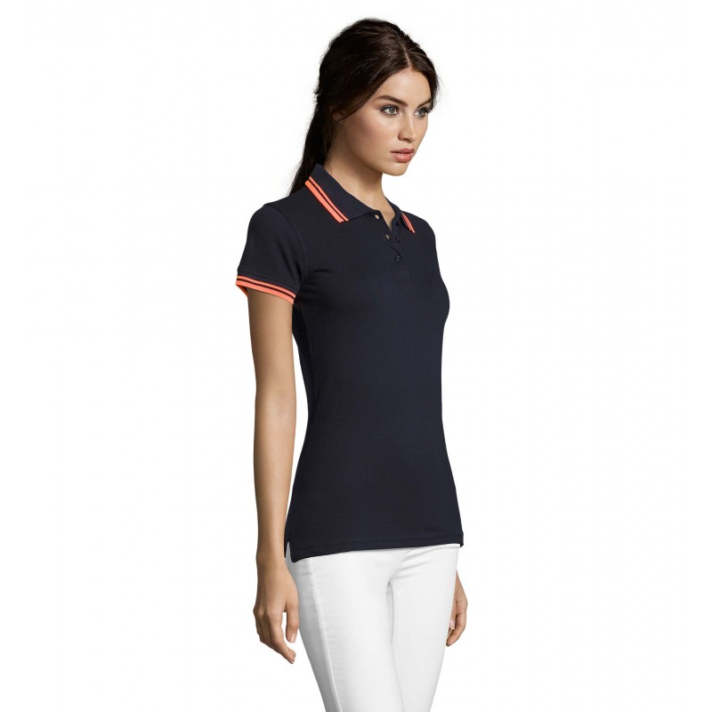 Sol's - Polo femme PASADENA WOMEN - French Marine / Orange Fluo