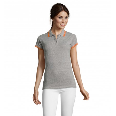 Sol's - Polo femme PASADENA WOMEN - Gris Chiné / Orange