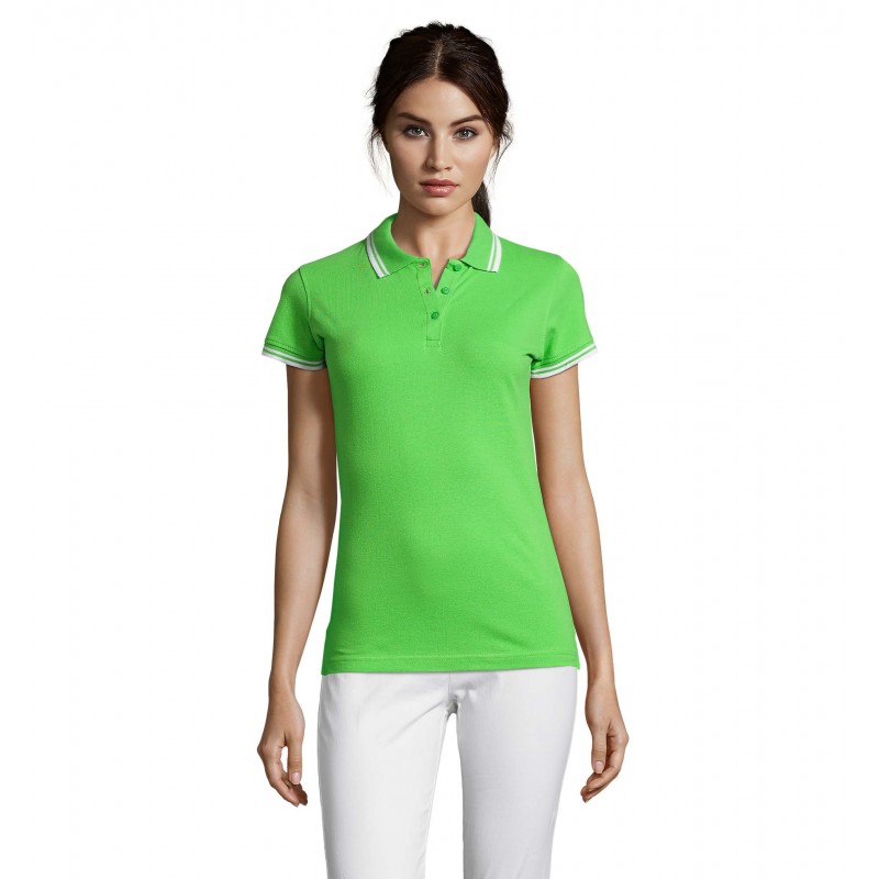 Sol's - Polo femme PASADENA WOMEN - Lime / Blanc