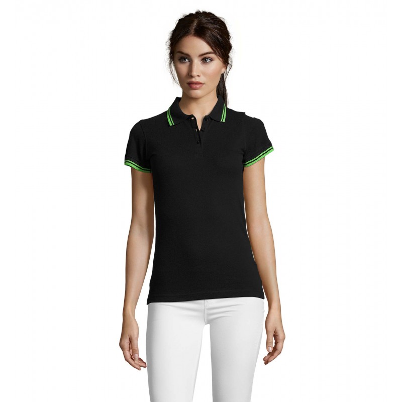 Sol's - Polo femme PASADENA WOMEN - Noir / Lime