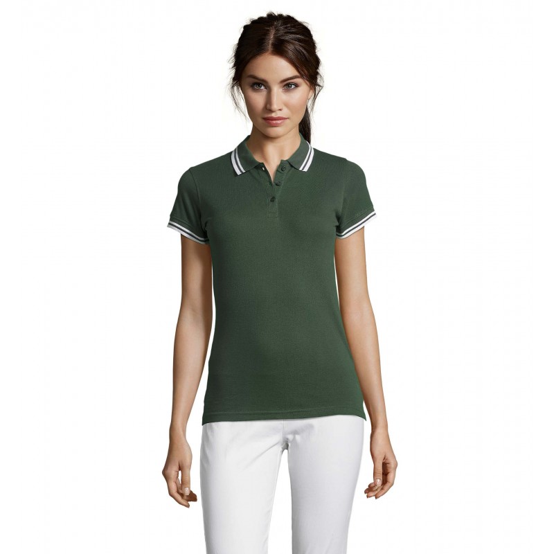 Sol's - Polo femme PASADENA WOMEN - Vert Forêt / Blanc