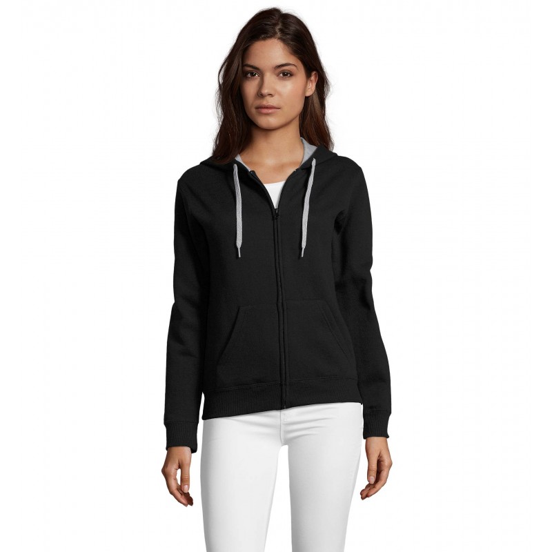 Sol's - Veste zippée femme bicolore à capuche doublée contrastée SOUL WOMEN - Noir