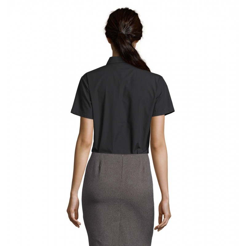 Sol's - Chemise femme popeline manches courtes ESCAPE - Noir
