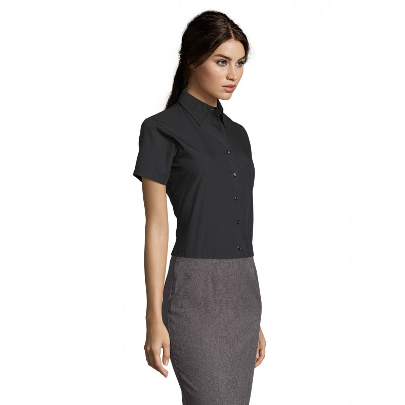 Sol's - Chemise femme popeline manches courtes ESCAPE - Noir
