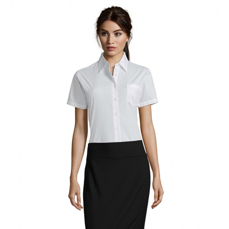 Sol's - Chemise femme popeline manches courtes ESCAPE - Blanc