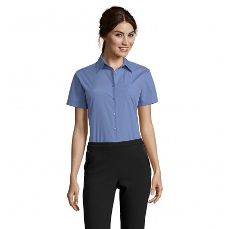 Sol's - Chemise femme popeline manches courtes ESCAPE - Bleu Moyen