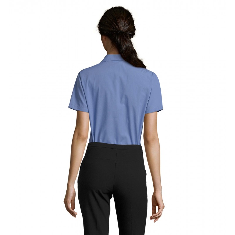 Sol's - Chemise femme popeline manches courtes ESCAPE - Bleu Moyen