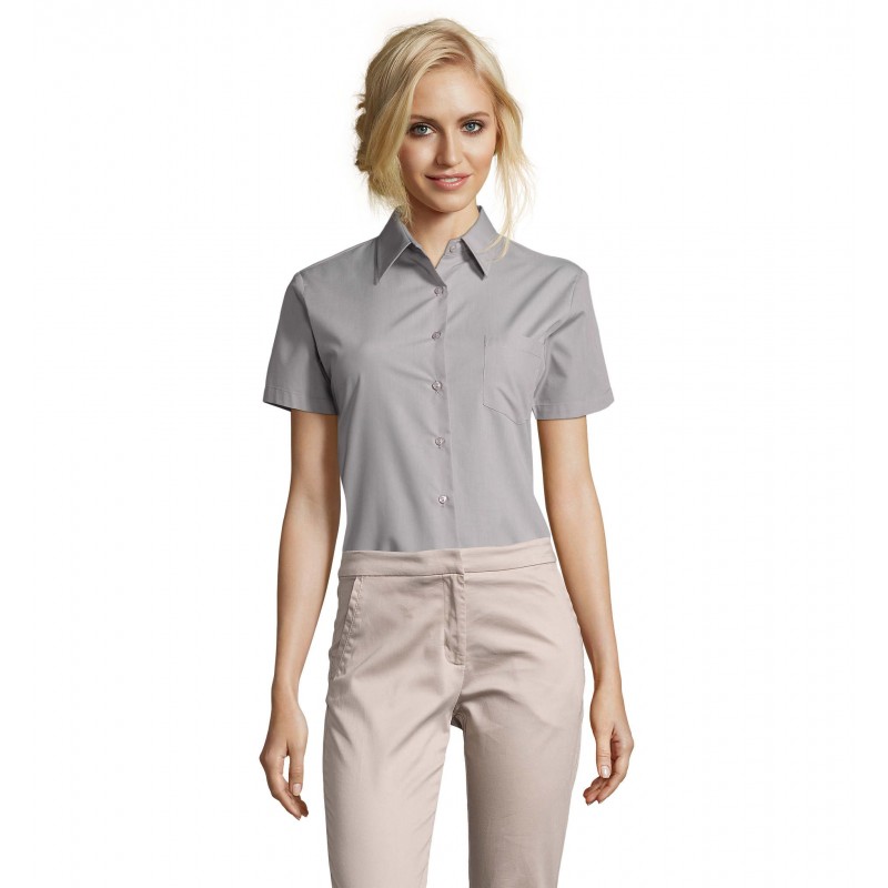 Sol's - Chemise femme popeline manches courtes ESCAPE - Gris Perle