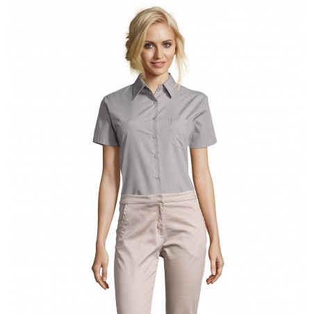 Sol's - Chemise femme popeline manches courtes ESCAPE - Gris Perle