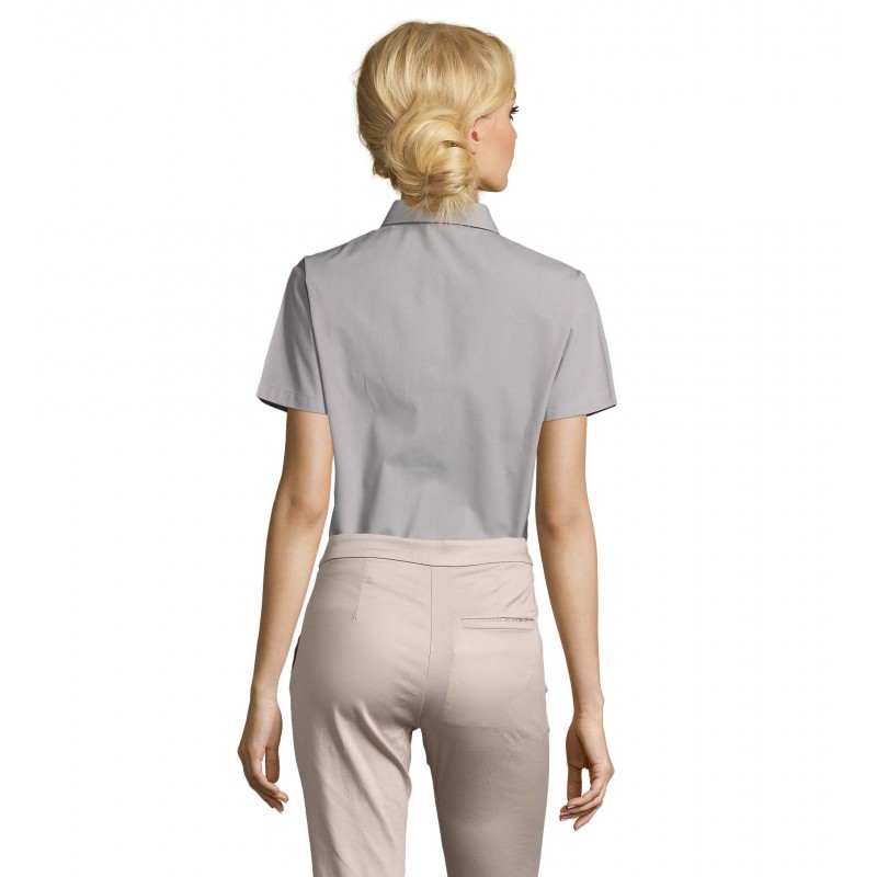 Sol's - Chemise femme popeline manches courtes ESCAPE - Gris Perle