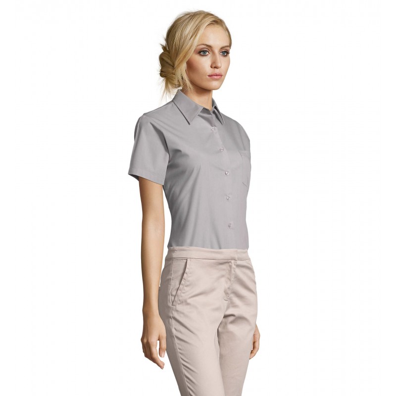 Sol's - Chemise femme popeline manches courtes ESCAPE - Gris Perle