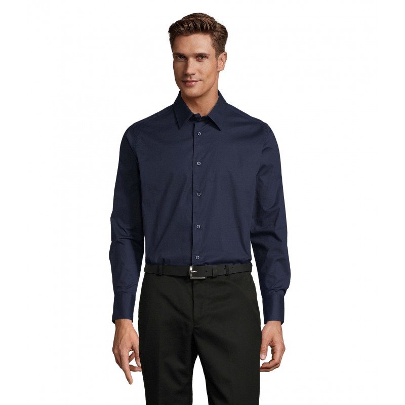 Sol's - Chemise homme stretch manches longues BRIGHTON - Bleu Foncé