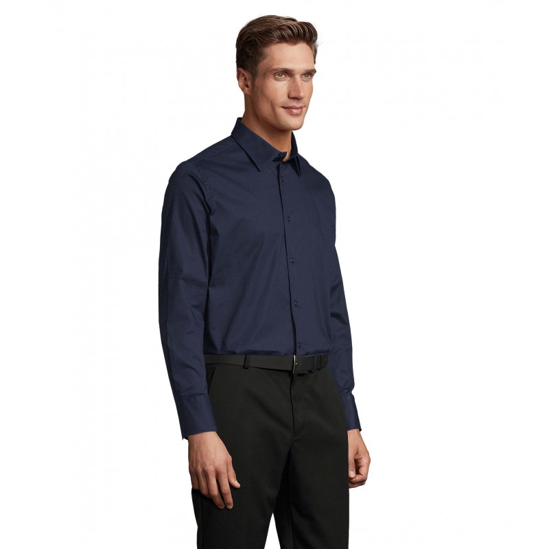 Sol's - Chemise homme stretch manches longues BRIGHTON - Bleu Foncé