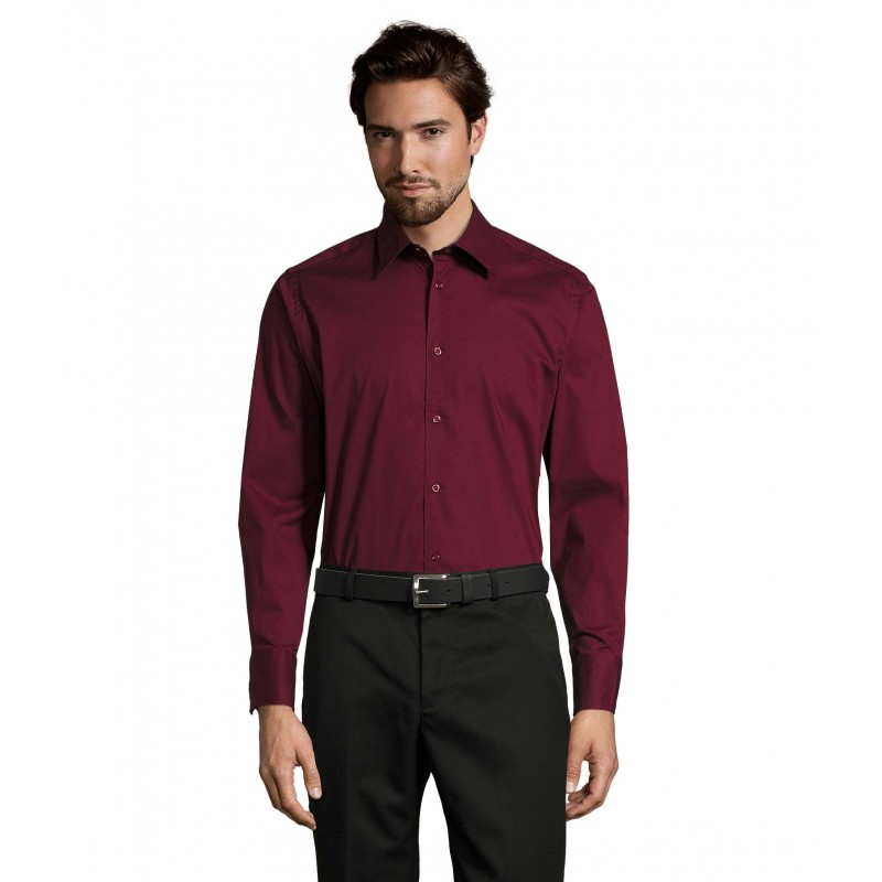 Sol's - Chemise homme stretch manches longues BRIGHTON - Bordeaux Moyen