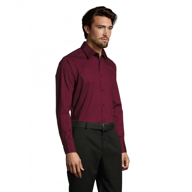 Sol's - Chemise homme stretch manches longues BRIGHTON - Bordeaux Moyen