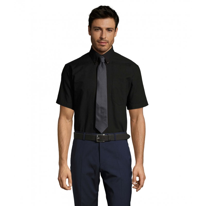 Sol's - Chemise homme oxford manches courtes BRISBANE - Noir