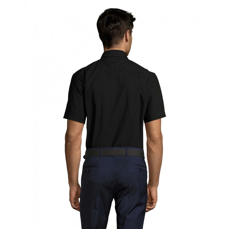 Sol's - Chemise homme oxford manches courtes BRISBANE - Noir