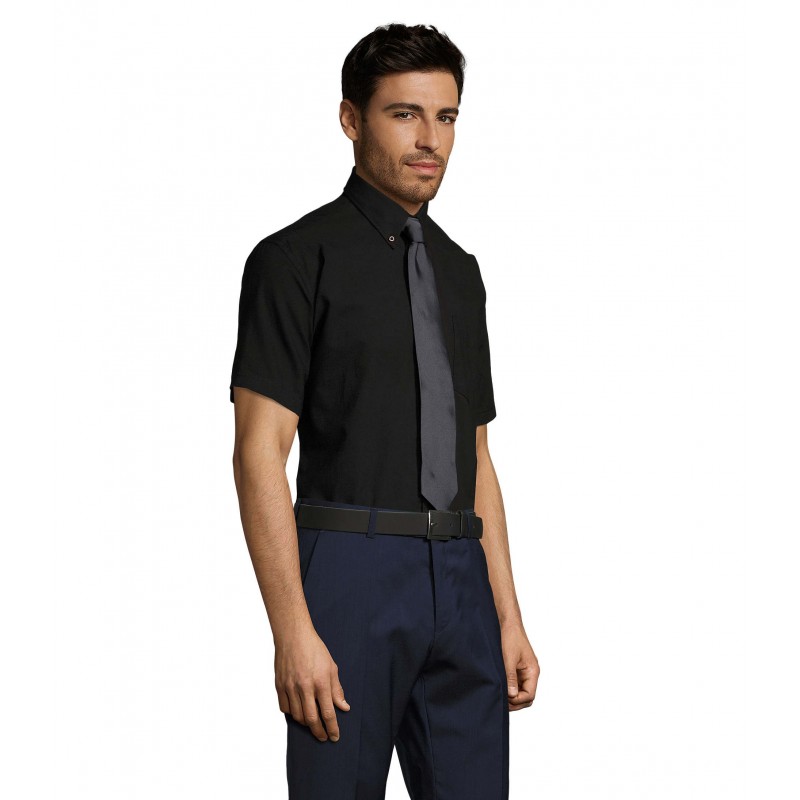 Sol's - Chemise homme oxford manches courtes BRISBANE - Noir