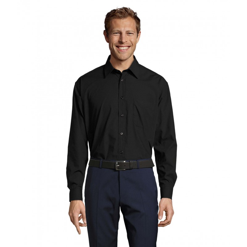 Sol's - Chemise homme popeline manches longues BALTIMORE - Noir