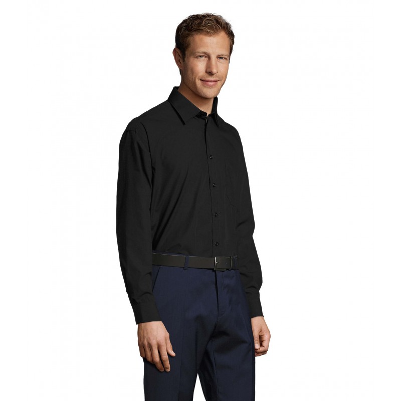 Sol's - Chemise homme popeline manches longues BALTIMORE - Noir
