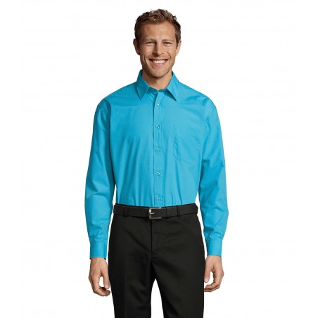 Sol's - Chemise homme popeline manches longues BALTIMORE - Bleu Atoll