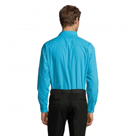 Sol's - Chemise homme popeline manches longues BALTIMORE - Bleu Atoll