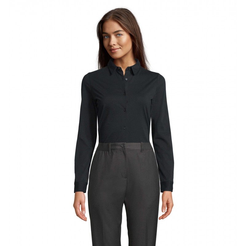 Neoblu - Chemise en jersey mercerisé femme BALTHAZAR WOMEN - Noir Profond