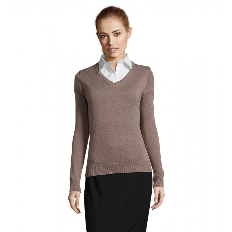 Sol's - Pull col v femme GALAXY WOMEN - Gris Moyen