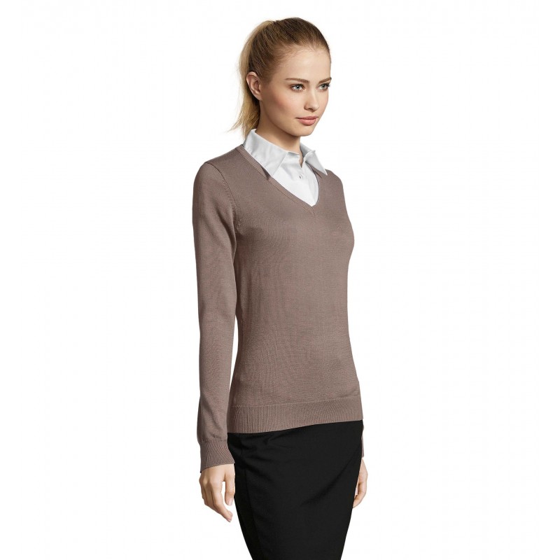 Sol's - Pull col v femme GALAXY WOMEN - Gris Moyen