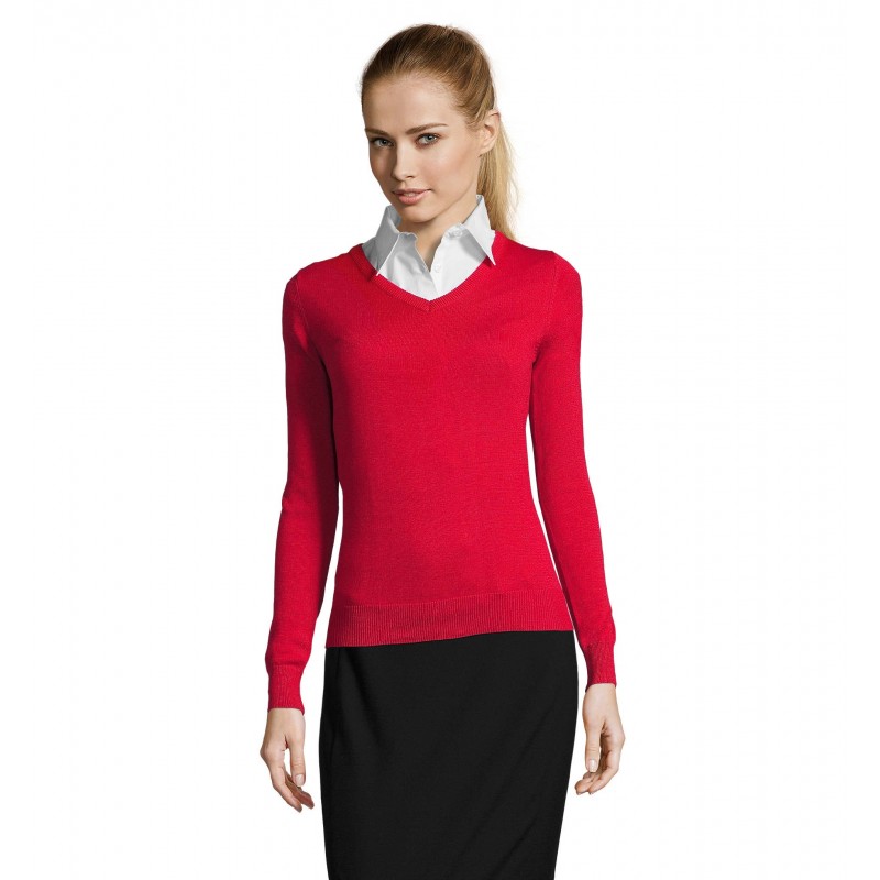 Sol's - Pull col v femme GALAXY WOMEN - Rouge