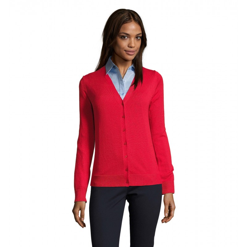 Sol's - Gilet femme boutonné col v GOLDEN WOMEN - Rouge
