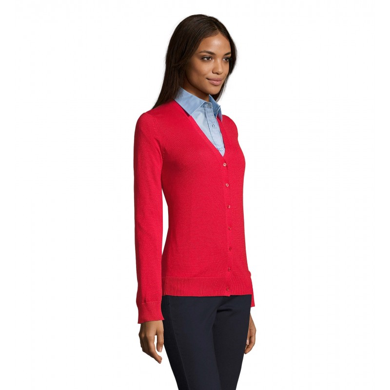 Sol's - Gilet femme boutonné col v GOLDEN WOMEN - Rouge
