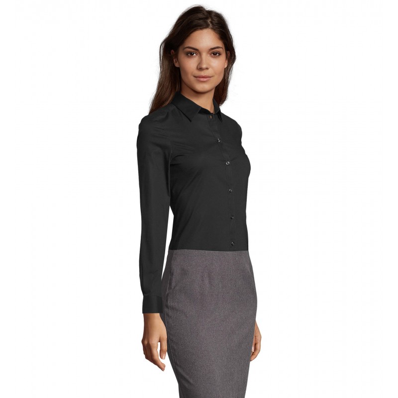 Sol's - Chemise femme stretch manches longues BLAKE WOMEN - Noir