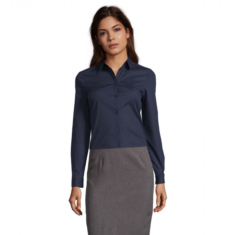 Sol's - Chemise femme stretch manches longues BLAKE WOMEN - Bleu Foncé