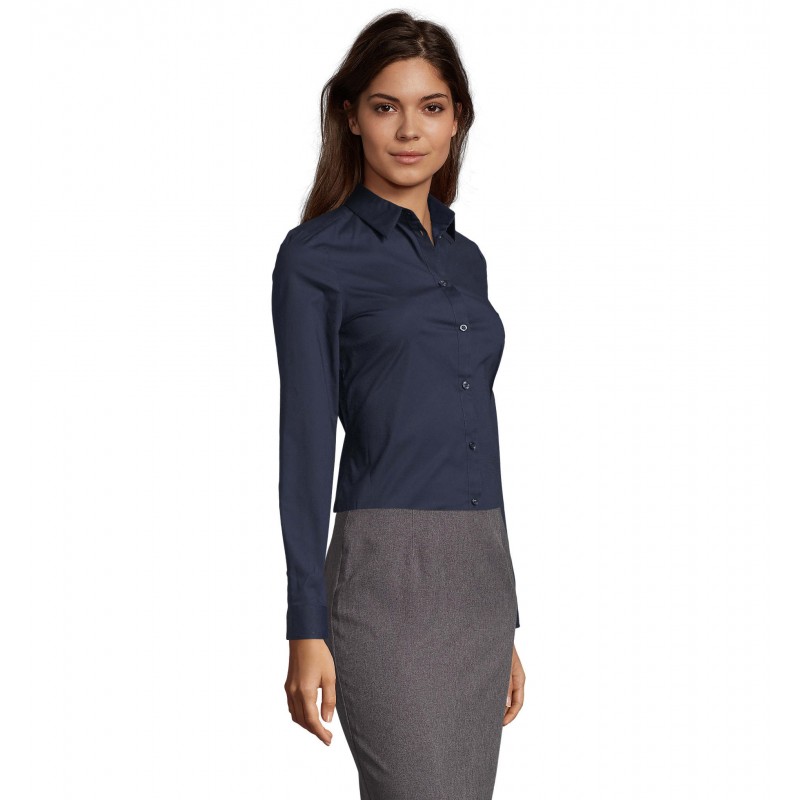 Sol's - Chemise femme stretch manches longues BLAKE WOMEN - Bleu Foncé