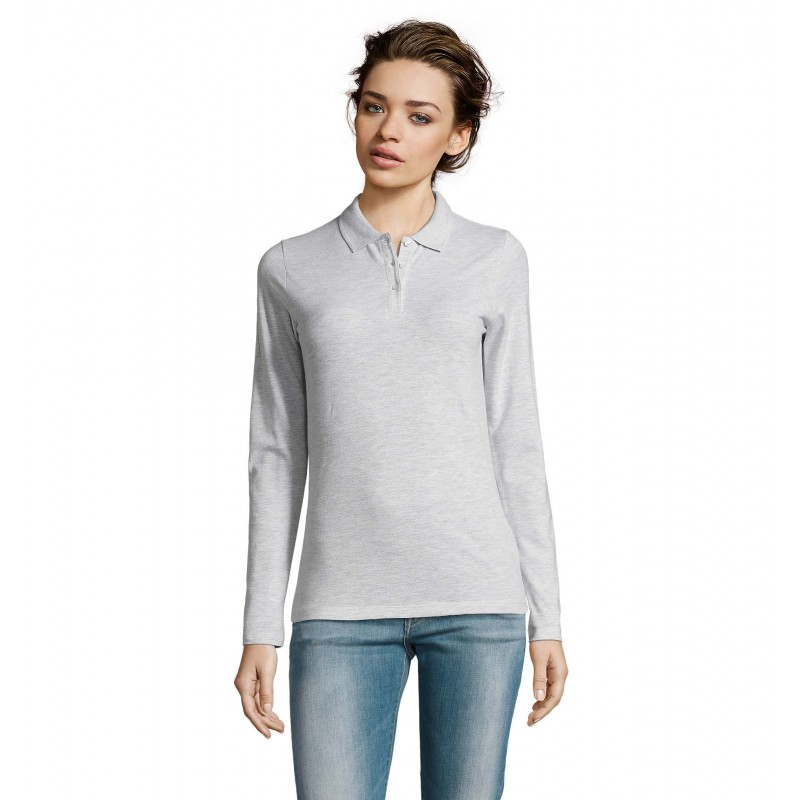Sol's - Polo piqué manches longues femme PERFECT LSL WOMEN - Blanc Chiné