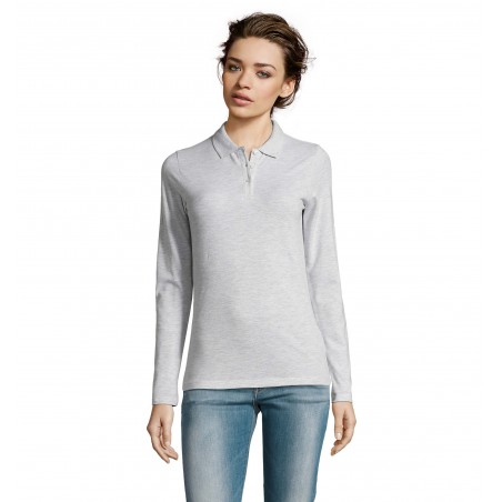 Sol's - Polo piqué manches longues femme PERFECT LSL WOMEN - Blanc Chiné