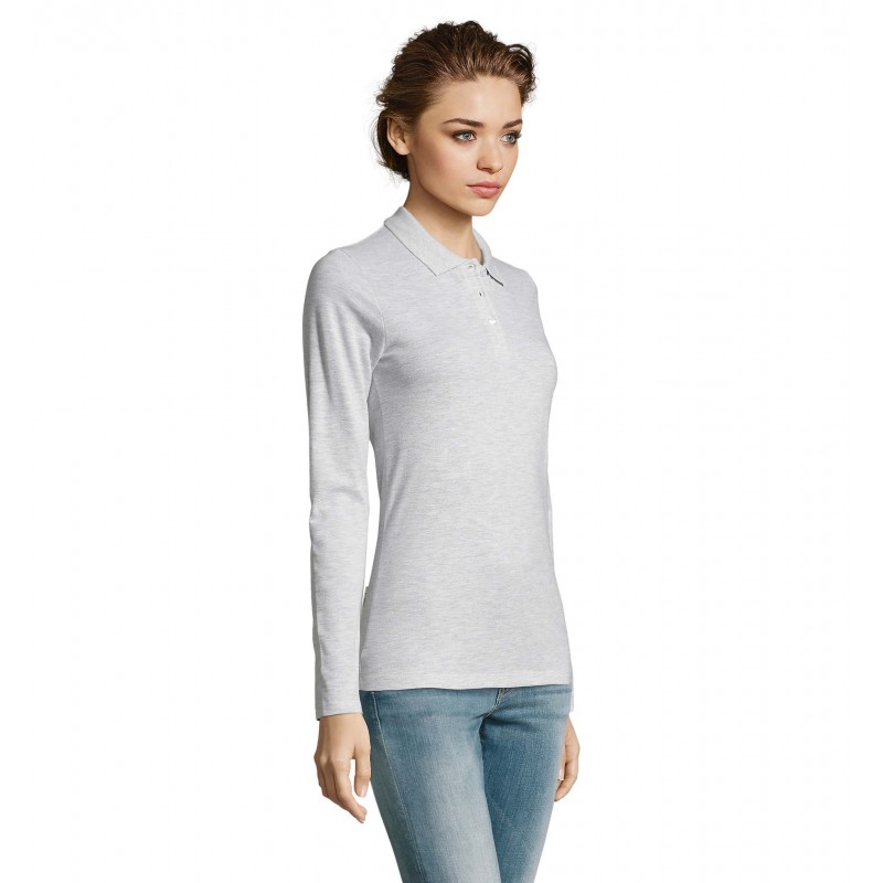 Sol's - Polo piqué manches longues femme PERFECT LSL WOMEN - Blanc Chiné