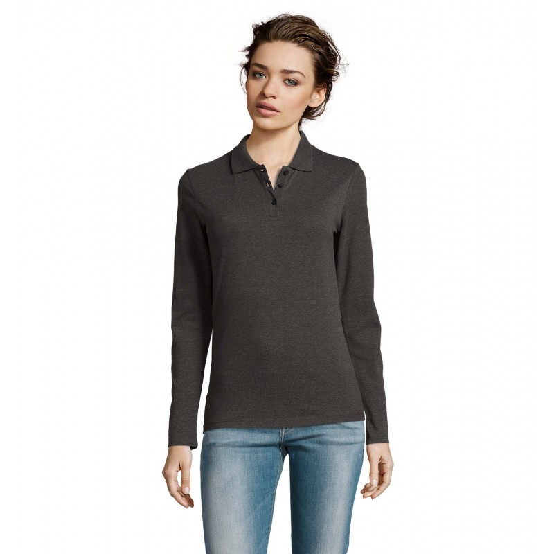 Sol's - Polo piqué manches longues femme PERFECT LSL WOMEN - Anthracite Chiné