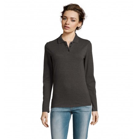 Sol's - Polo piqué manches longues femme PERFECT LSL WOMEN - Anthracite Chiné