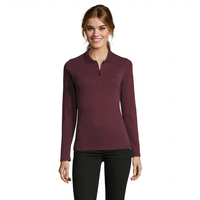 Sol's - Polo piqué manches longues femme PERFECT LSL WOMEN - Oxblood Chiné